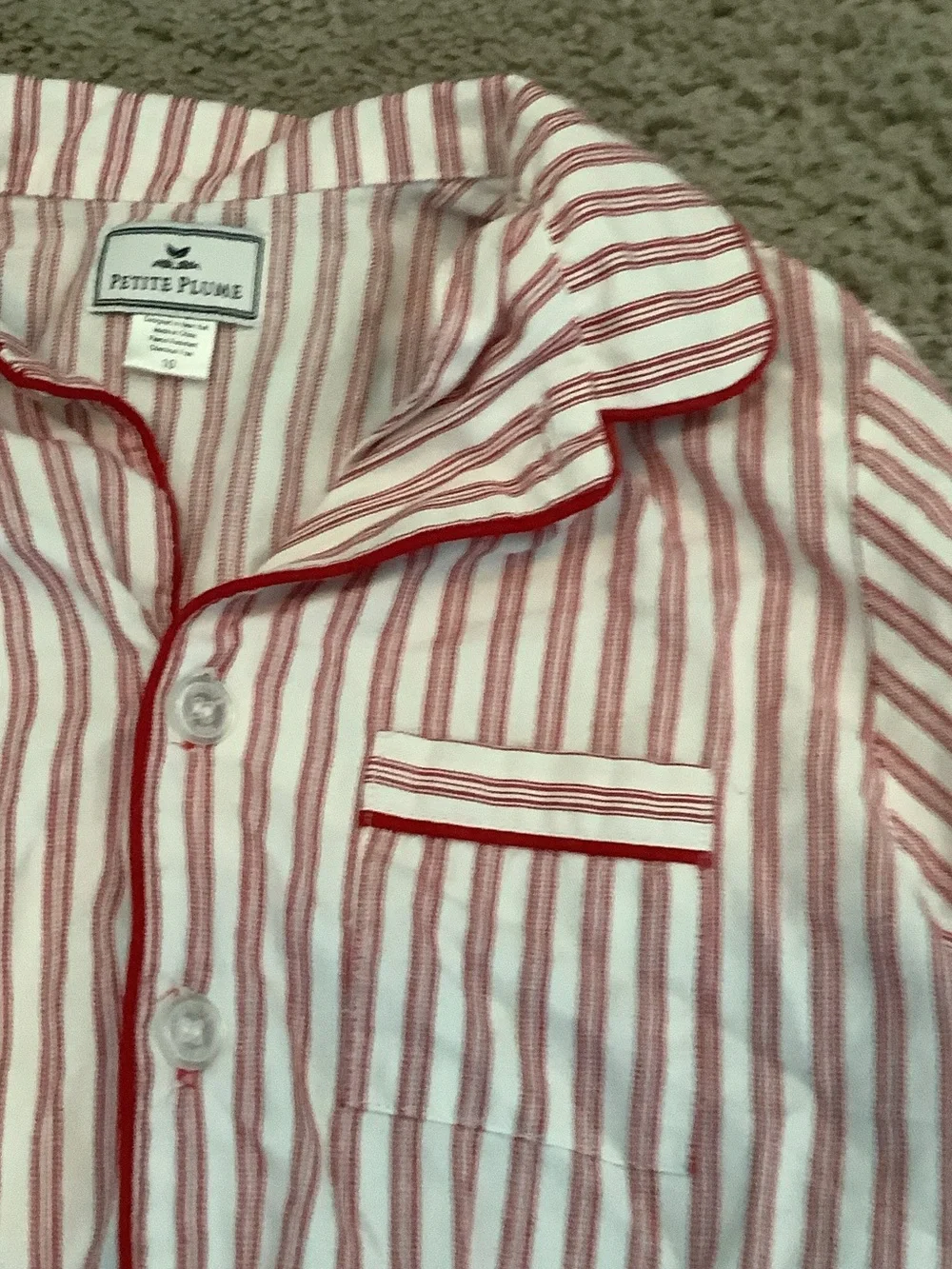 Petite Plume Kids Twill Pajama Set in Antique Red Ticking